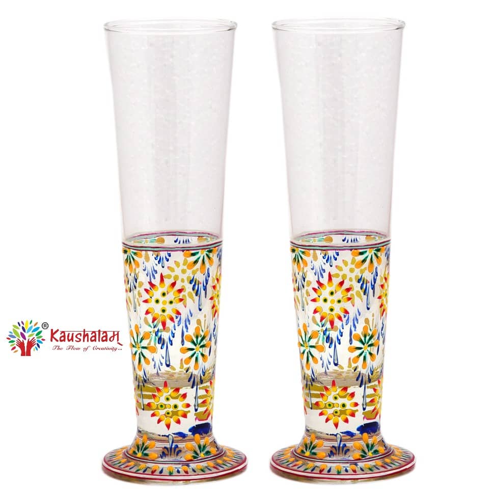 Hand Printed Tall Beer Glass Set 420ml