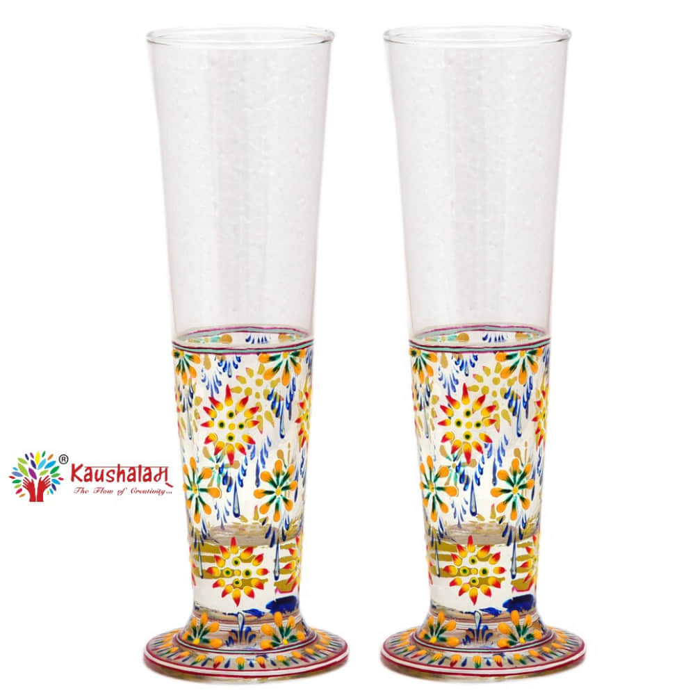 Hand Printed Tall Beer Glass Set 420ml - photo