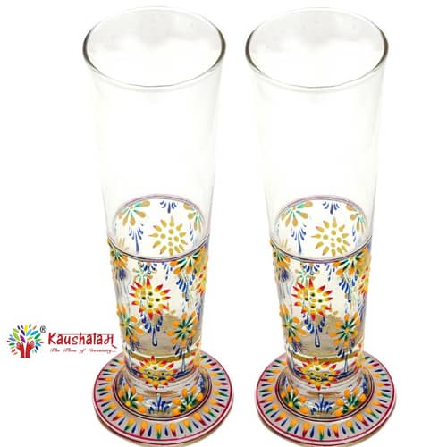 Hand Printed Tall Beer Glass Set 420ml
