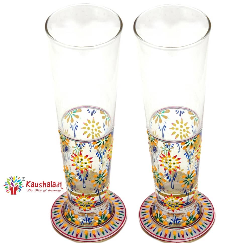 Hand Printed Tall Beer Glass Set 420ml