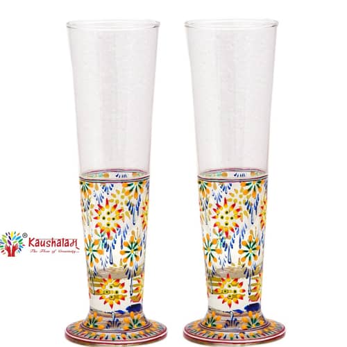 Hand Printed Tall Beer Glass Set 420ml