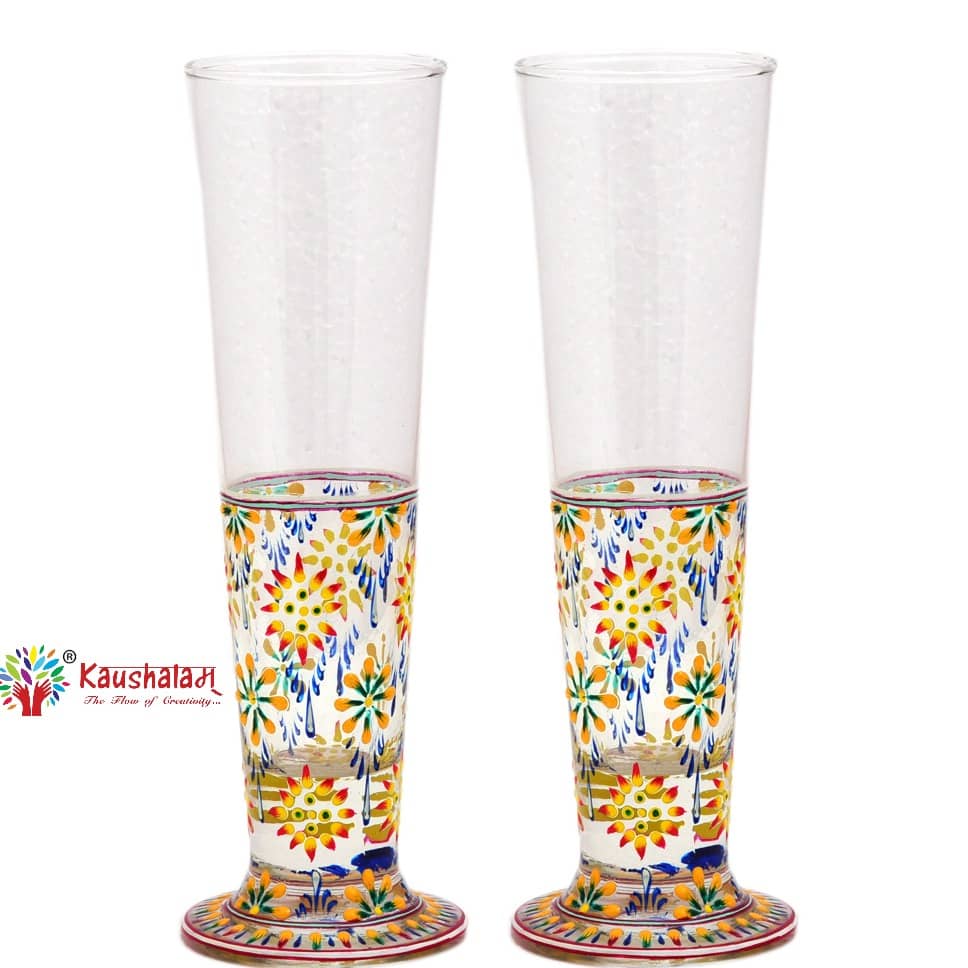 Hand Printed Tall Beer Glass Set 420ml