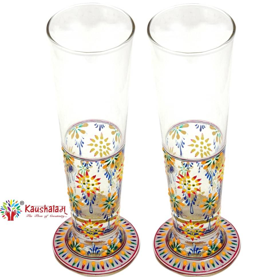 Hand Printed Tall Beer Glass Set 420ml