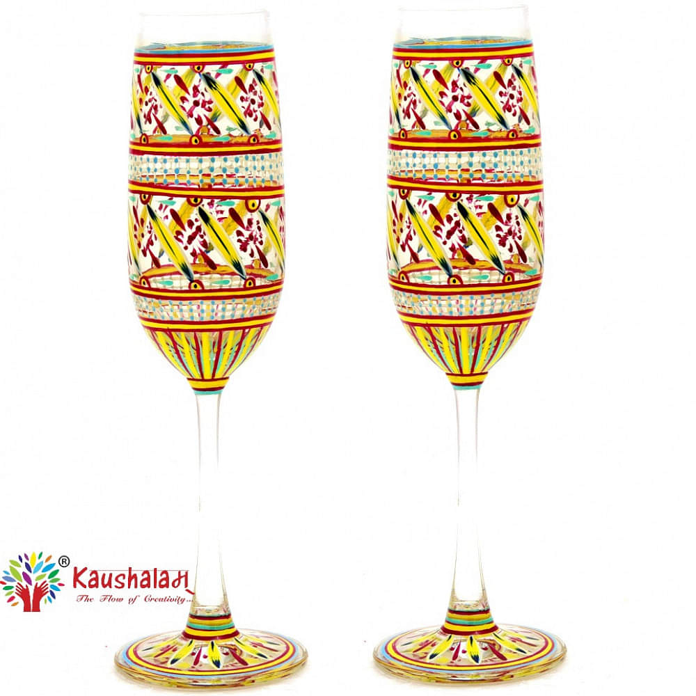 Hand Painted Ocean Madison Flute Champagne Glasses - photo