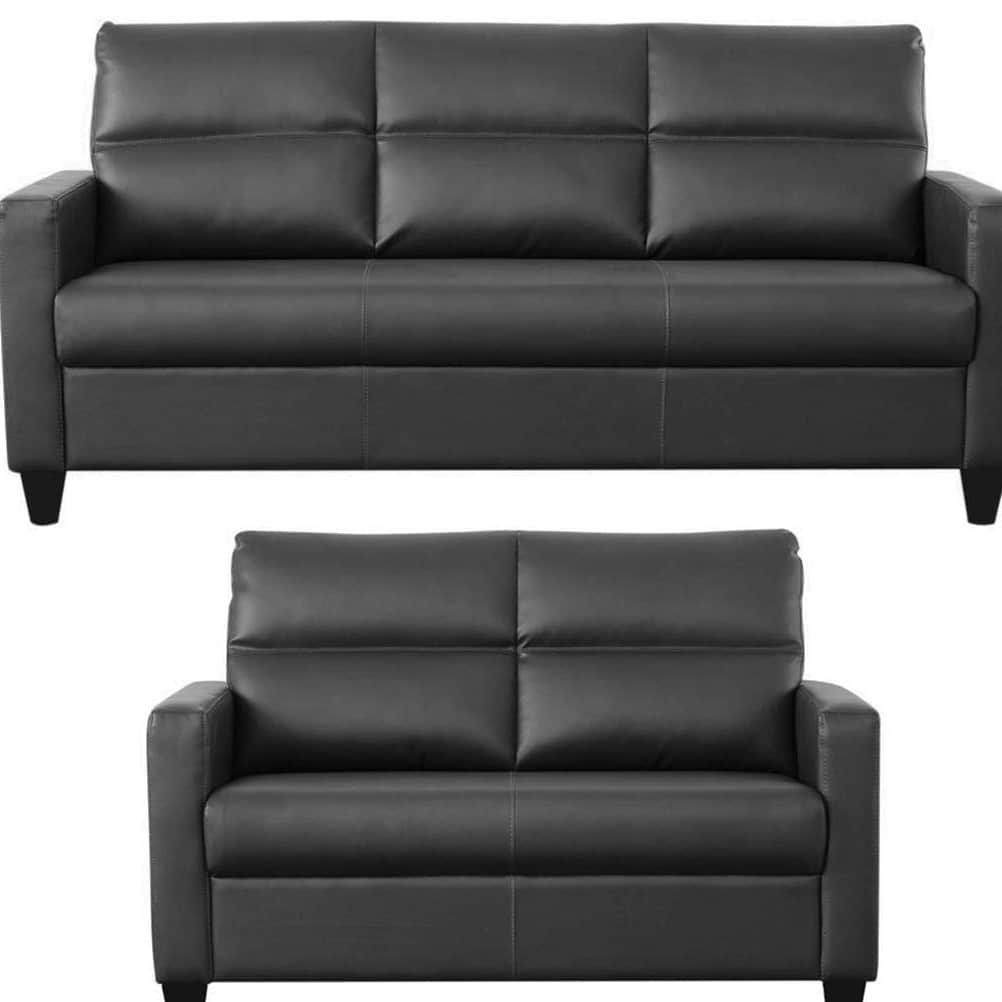 Leatherette Sofa Set 3 + 2 (Black) - bottom_view