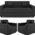 Black Leatherette 5 Seater Sofa Set (3+1+1) - left_view