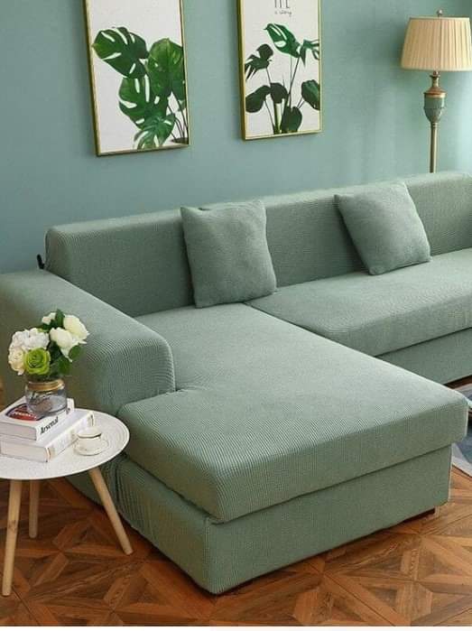 Seater Dual Sided L Shaped Sofa In Sage Green Woven Fabric Rylee