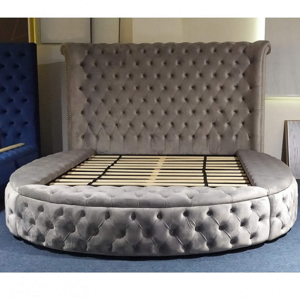 Chester Round Shaped Velvet Upholstered Bed with Deep Button Tufting - photo