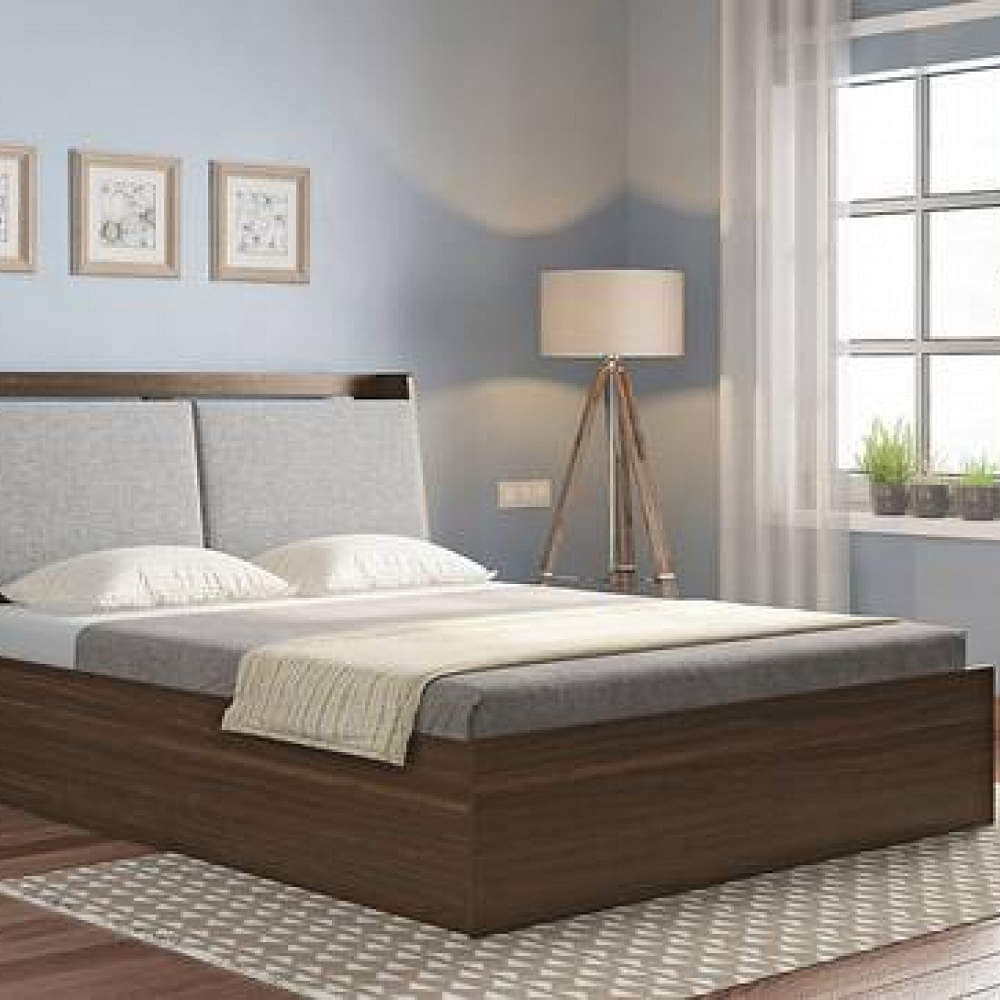 Teak Wood Double Bed With Mattress & Storage - photo