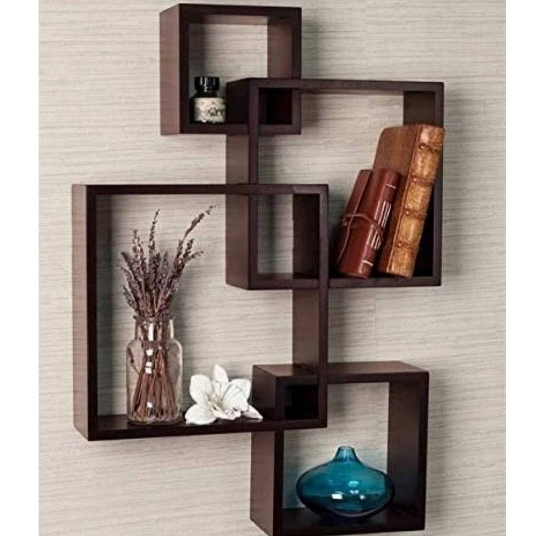 Wooden Intersecting Floating Wall Shelf with 4 Shelves