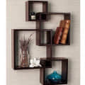 Wooden Intersecting Floating Wall Shelf with 4 Shelves - photo
