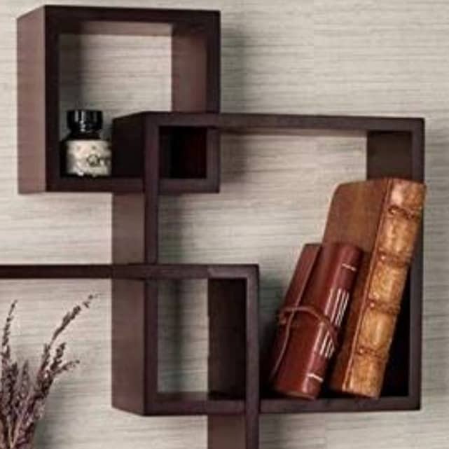Wooden Intersecting Floating Wall Shelf with 4 Shelves