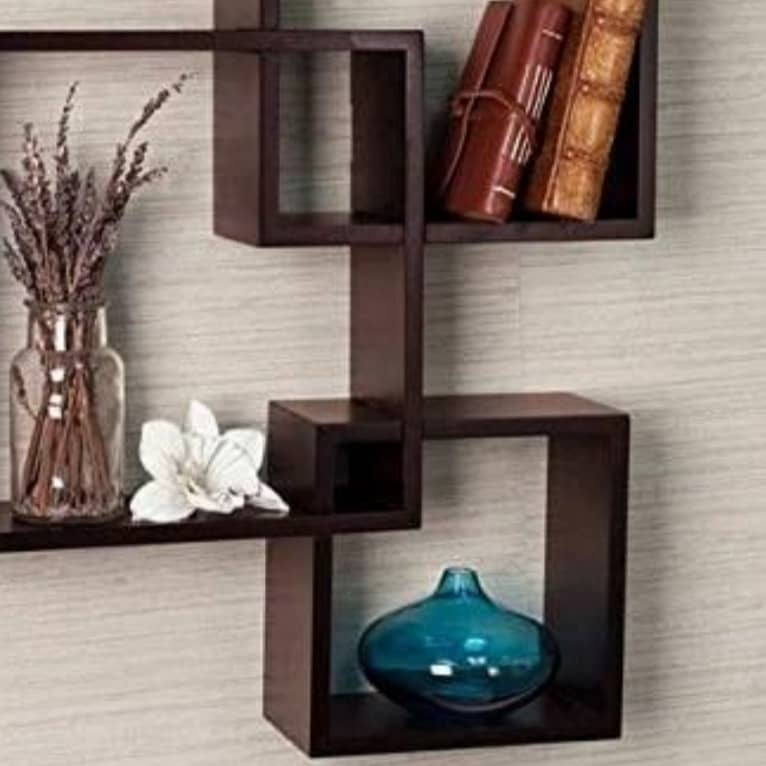 Wooden Intersecting Floating Wall Shelf with 4 Shelves