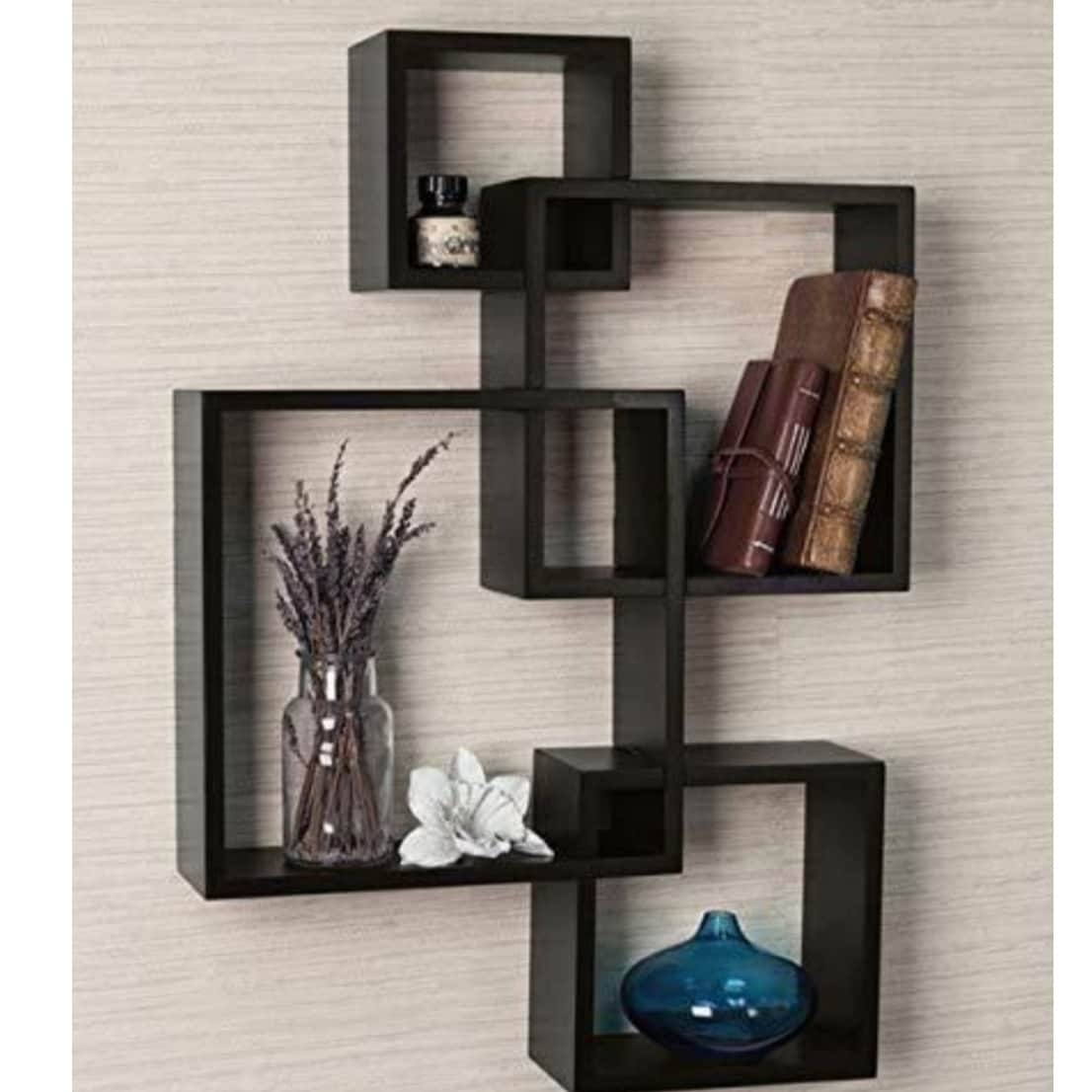 Floating Wall Shelf with 4 Shelves (Black)