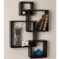 Floating Wall Shelf with 4 Shelves (Black) - front_view