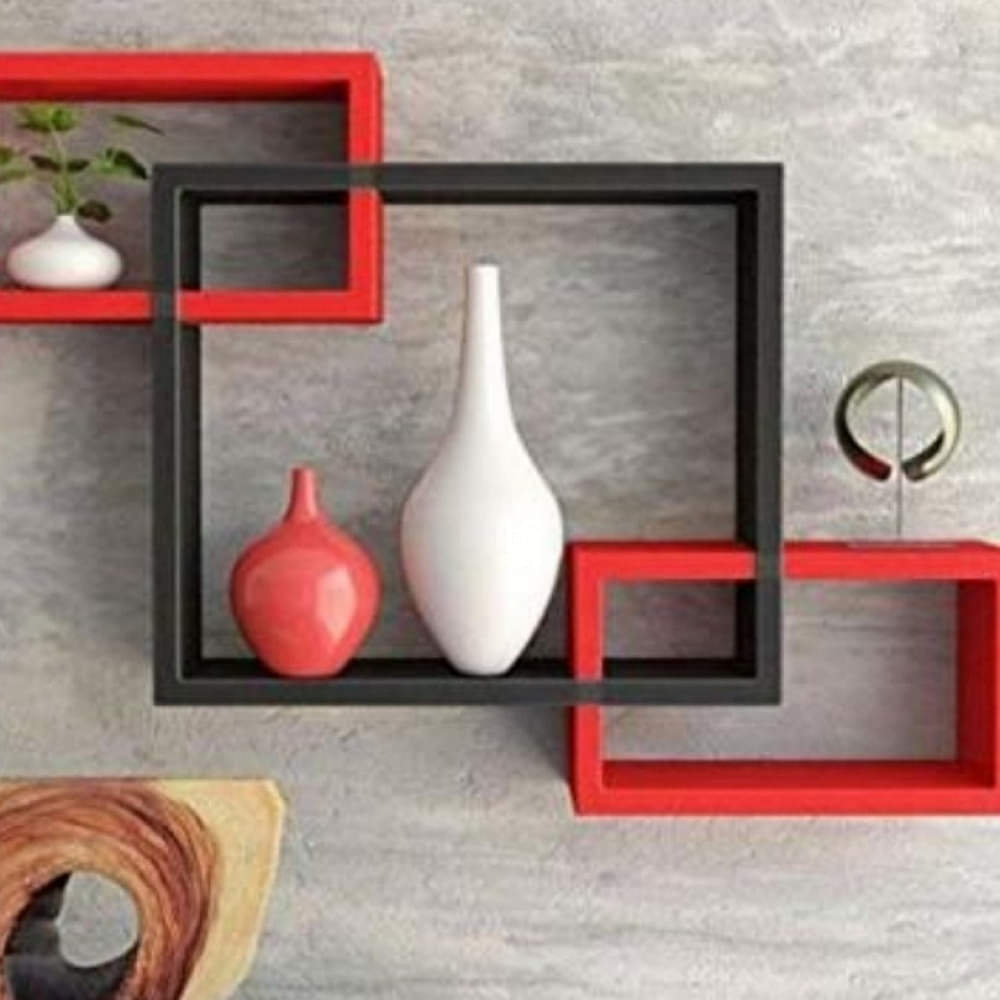 Wall Decoration Shelf Set of 3 (Red & Black) - photo