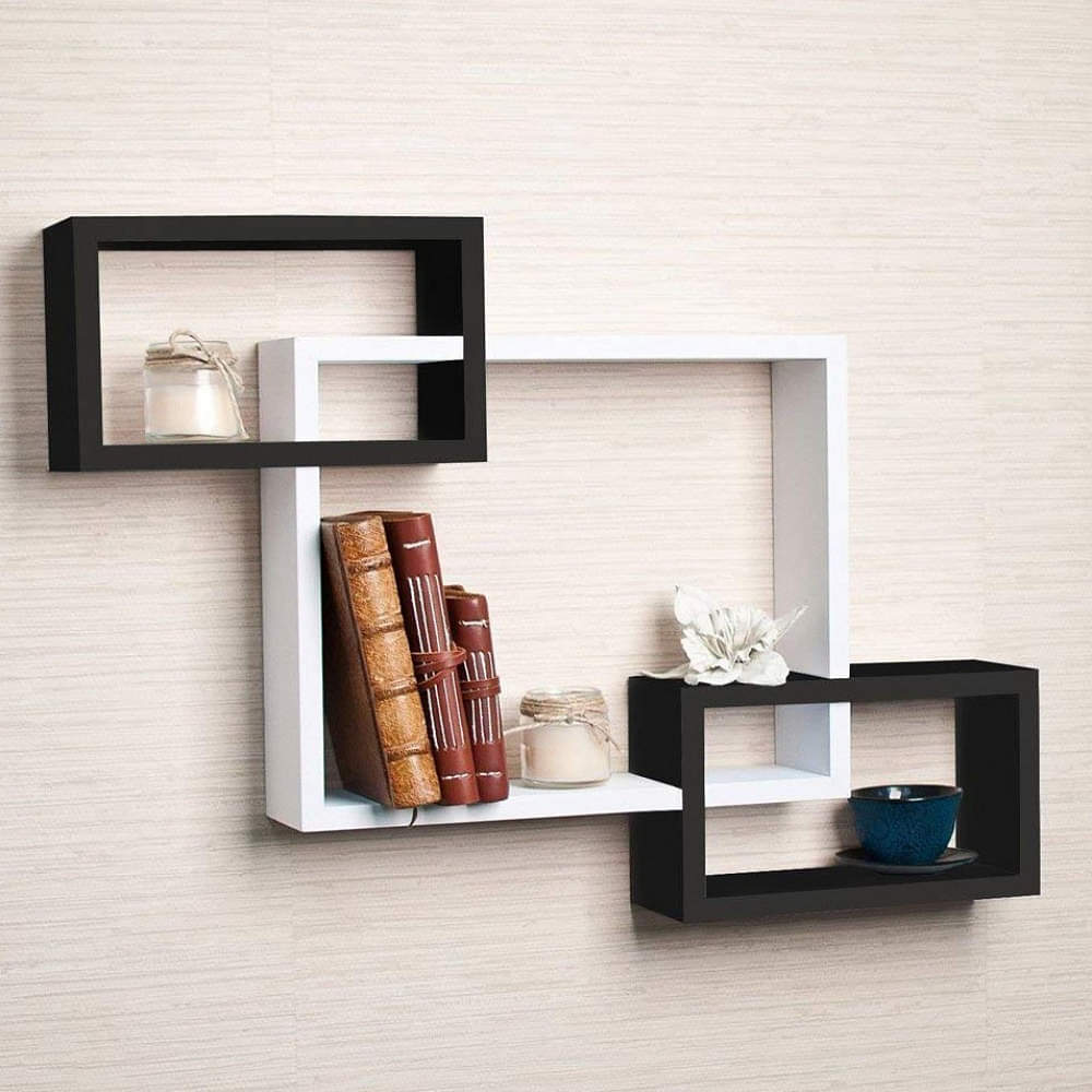 Black & White Intersecting Wall Shelves (Set of 3) - photo