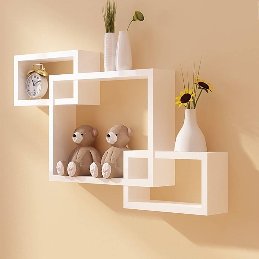 White Wooden White Wall Shelves (Set of 3)