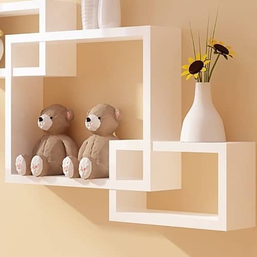 White Wooden White Wall Shelves (Set of 3)