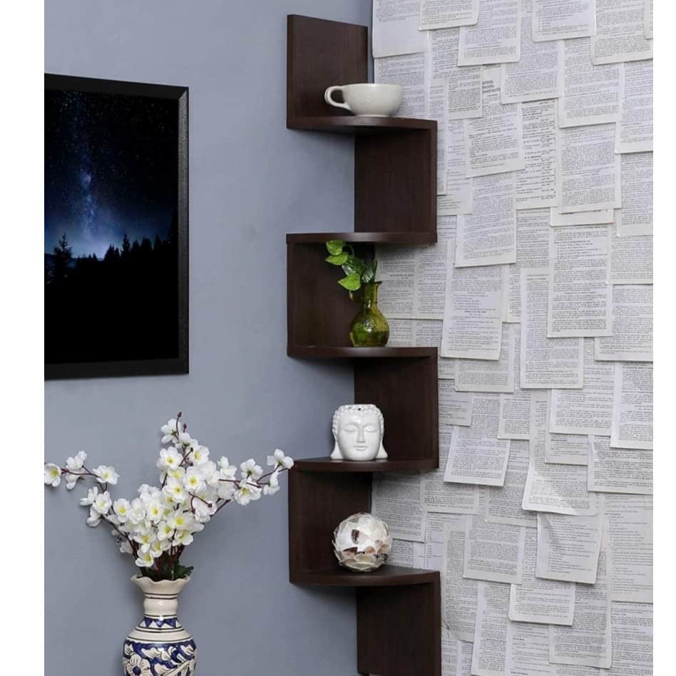 Zig Zag Storage Organizer with Dark Brown Finish 5 Tiers