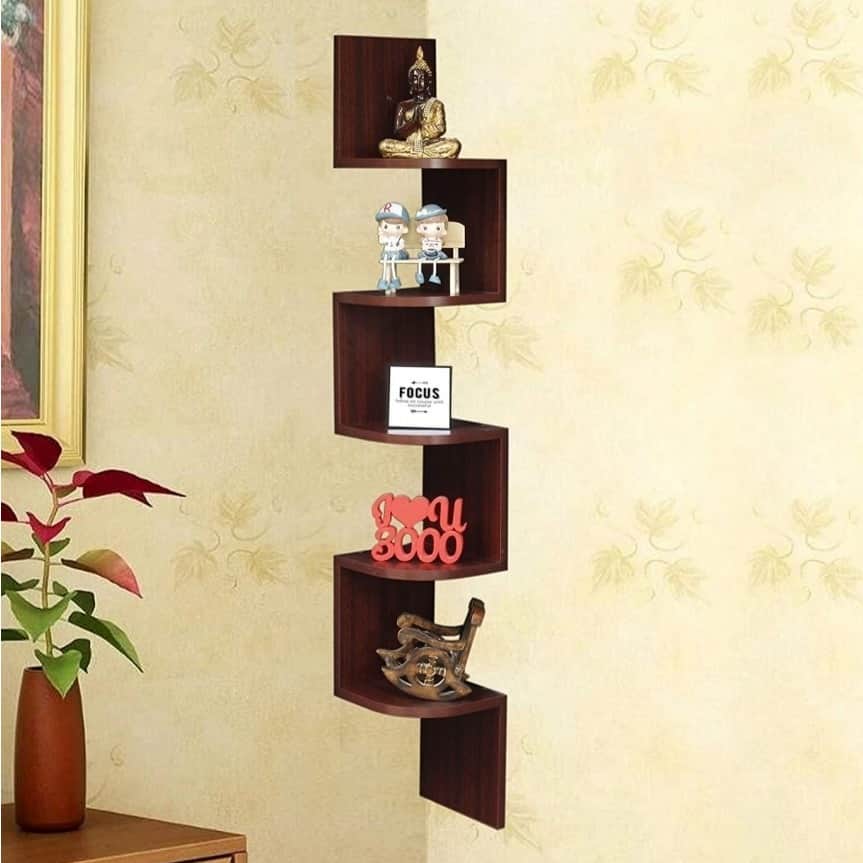 Floating Display Rack with Walnut Finish 5 Tiers