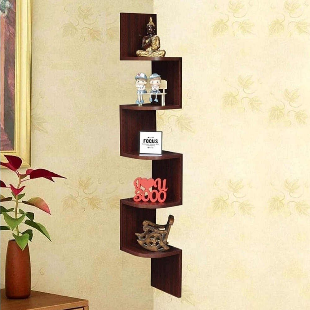Floating Display Rack with Walnut Finish 5 Tiers - photo