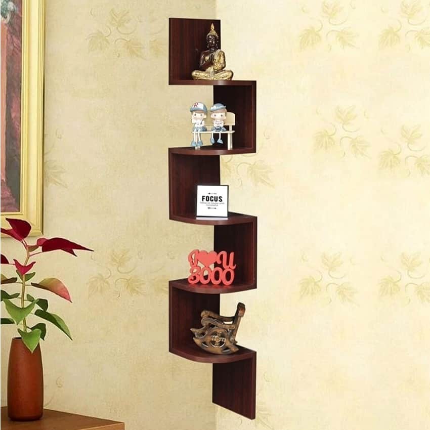 Floating Display Rack with Walnut Finish 5 Tiers - front_view