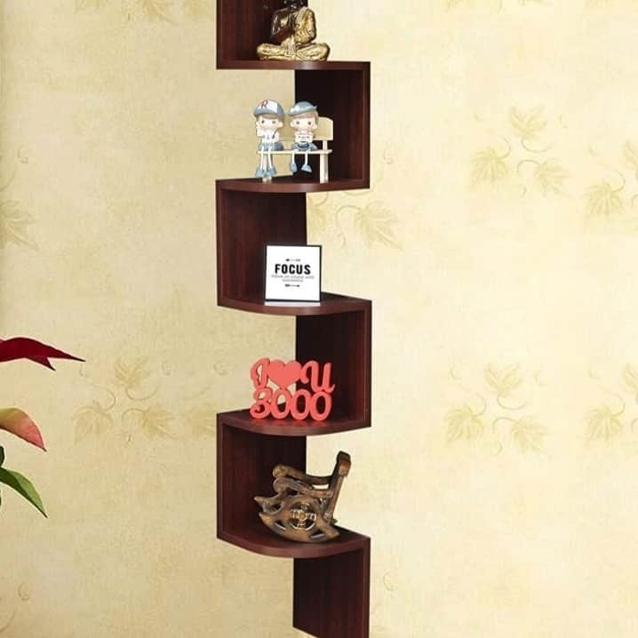 Floating Display Rack with Walnut Finish 5 Tiers - top_view