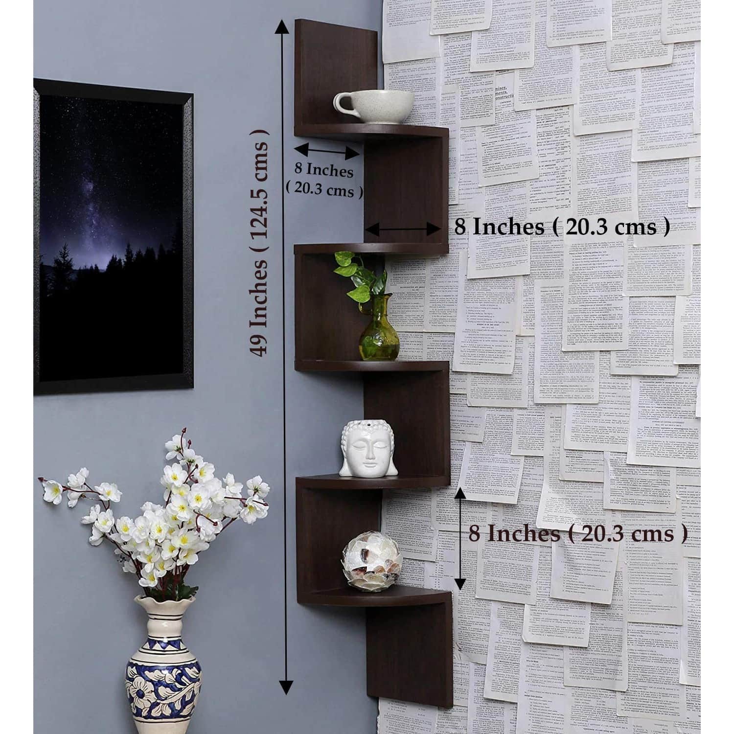 Floating Display Rack with Walnut Finish 5 Tiers - rear_view