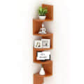 Zig Zag Corner Hanging Shelf with Teak Natural Finish 5 Tiers - front_view