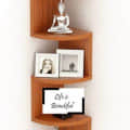Zig Zag Corner Hanging Shelf with Teak Natural Finish 5 Tiers - rear_view