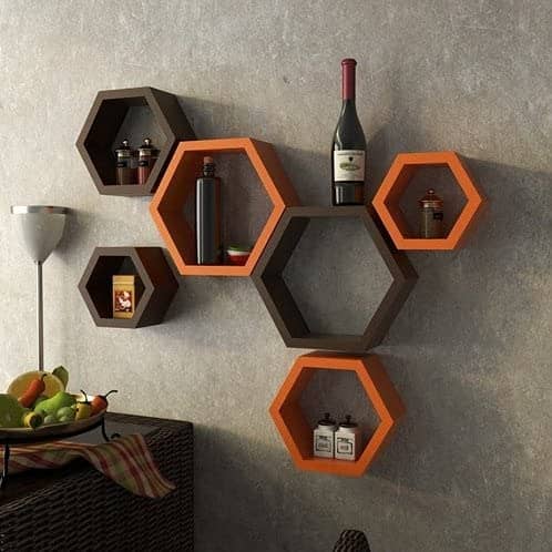 Annecy Wall Mounted Wall Shelf (Set of 6, Orange & Brown)