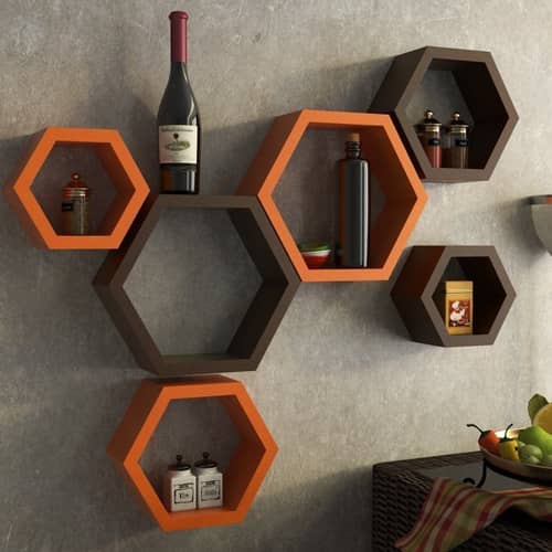 Annecy Wall Mounted Wall Shelf (Set of 6, Orange & Brown)