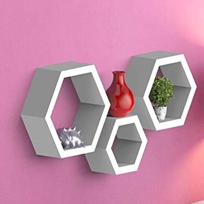 Annecy Wall Mount Floating Shelf In Hexagon Shape (Set of 3)