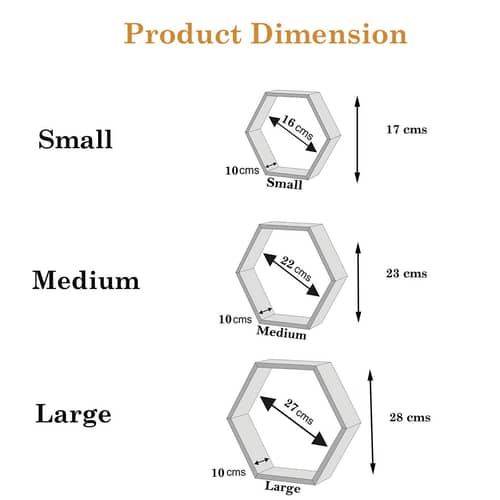 Annecy Wall Mount Floating Shelf In Hexagon Shape (Set of 3)