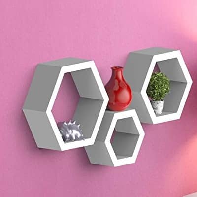 Annecy Wall Mount Floating Shelf In Hexagon Shape (Set of 3)