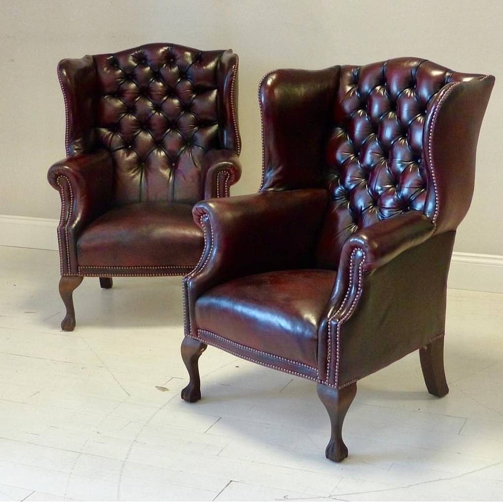 Chelsea Chesterfield Leather Chairs in Maroon