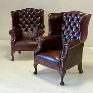 Chelsea Chesterfield Leather Chairs in Maroon - photo