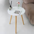 Wooden Round Side Table (Teak & White) - front_view