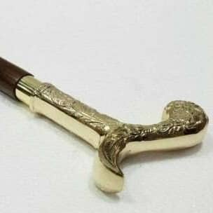 Vintage Antique Wooden Walking Stick with Brass Head Handle