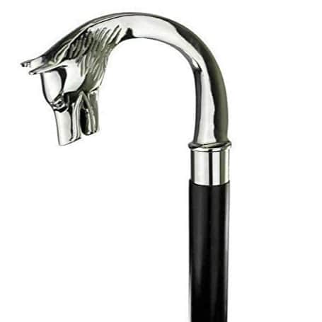 Wolf Head Brass Handle Walking Stick - front_view