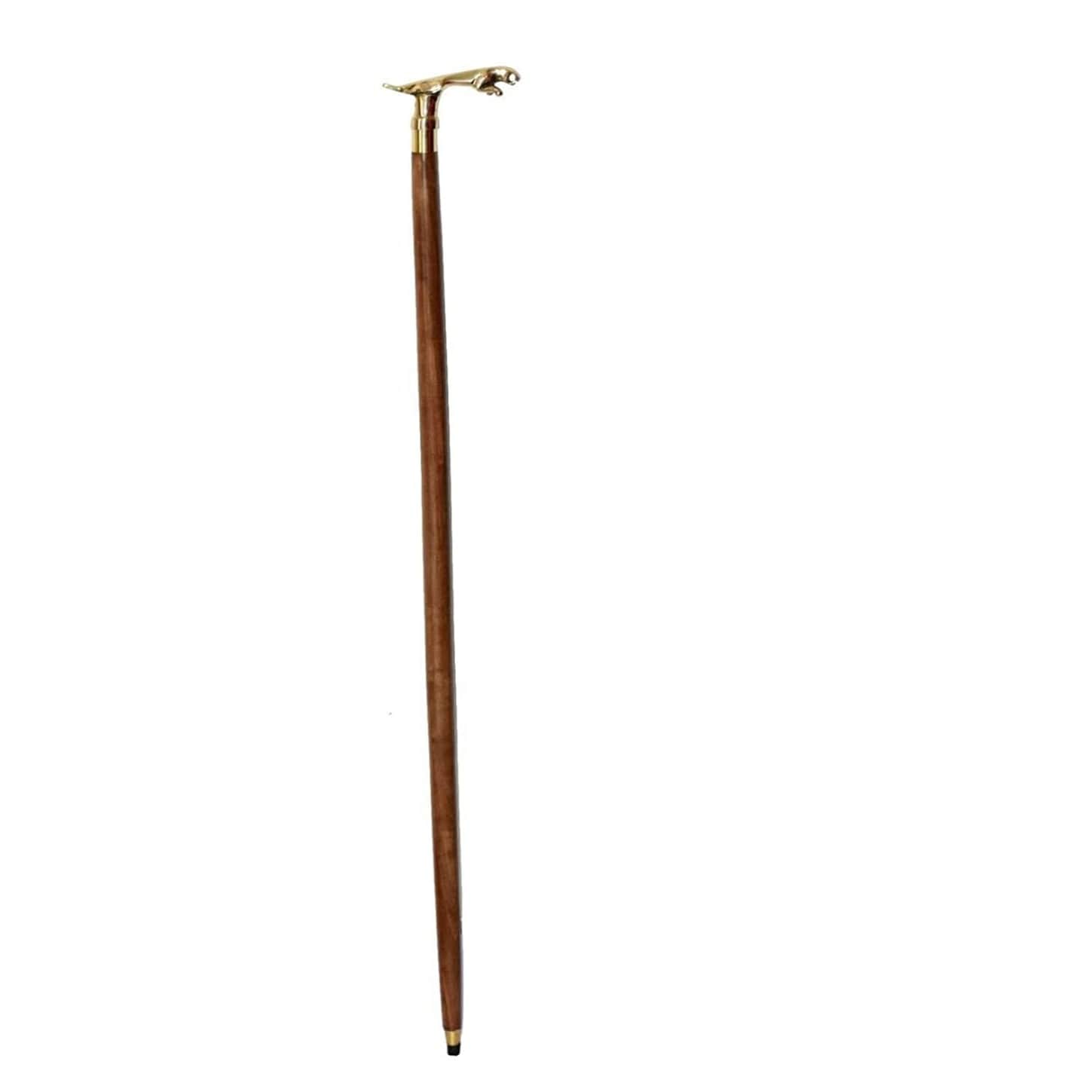 Jaguar Handle Wood Walking Stick - top_view