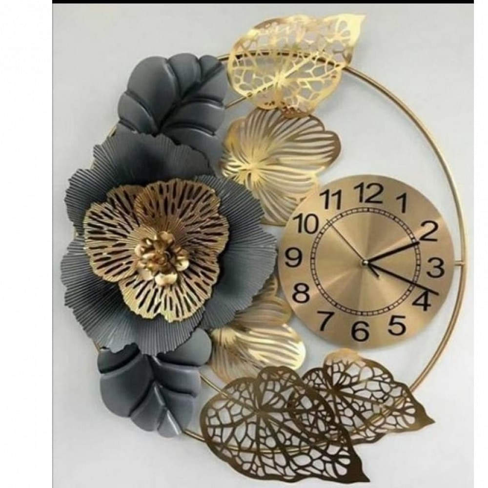 Metal Flower Leaves Clock With Side Dial - photo