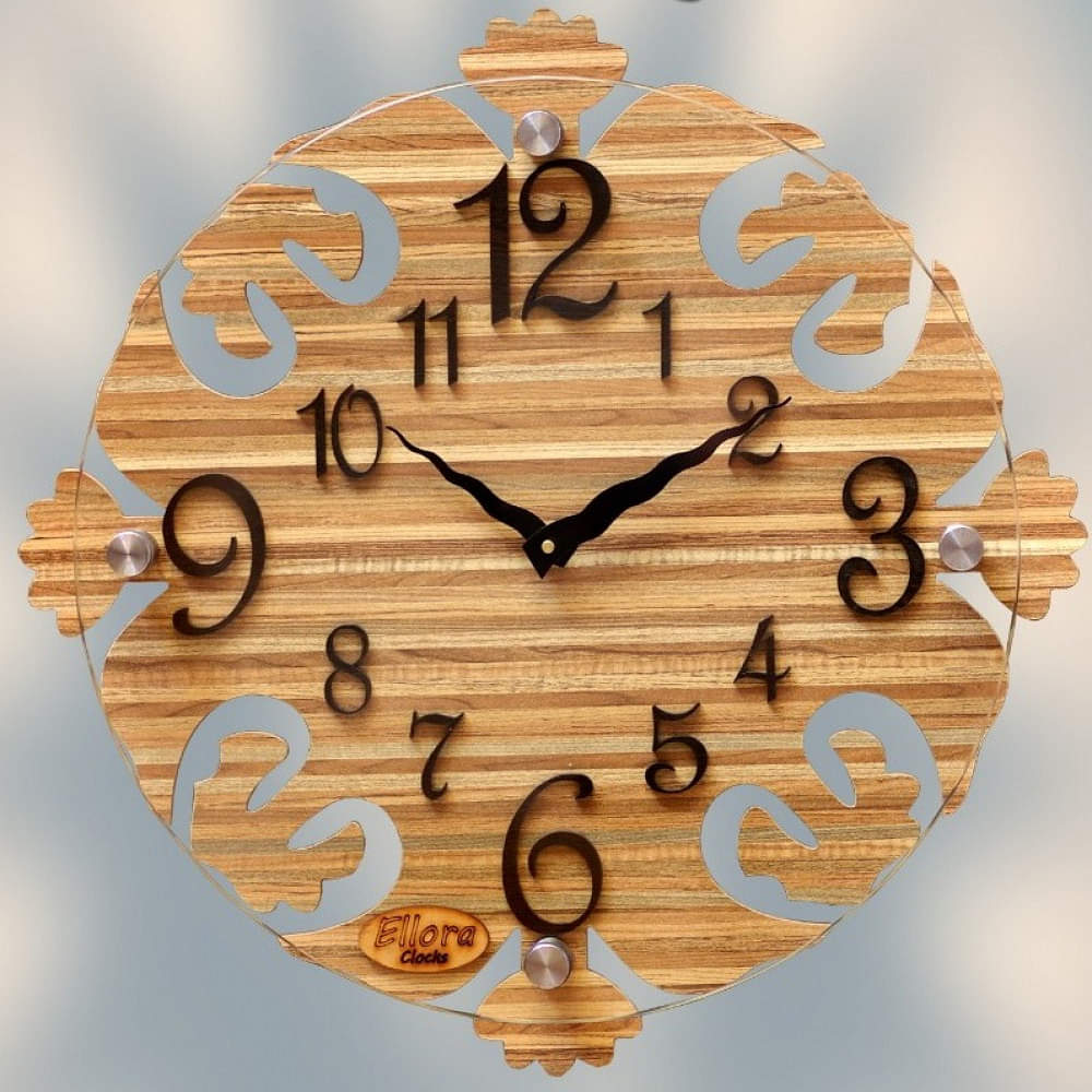 Border Flower Shaped Wooden Clock - photo