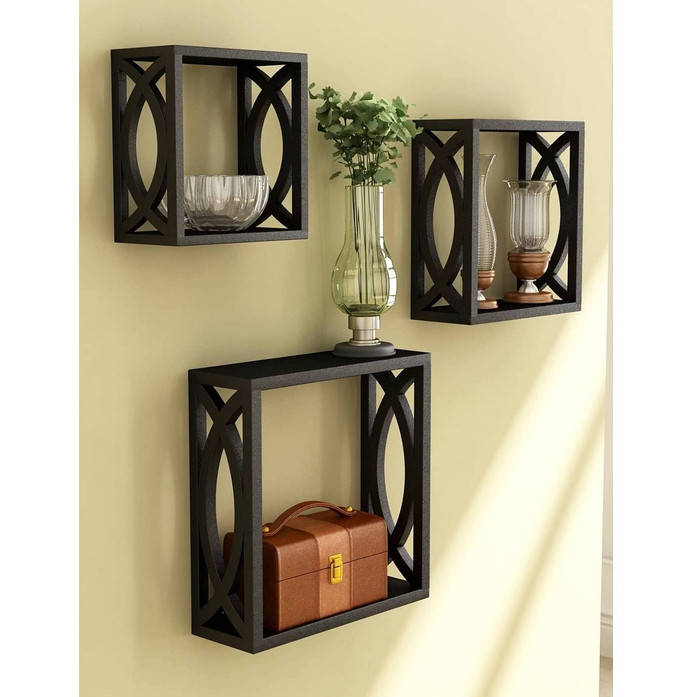 Square Cube Floating Wall Shelves (Set of 3 Black)