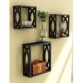 Square Cube Floating Wall Shelves (Set of 3 Black) - photo