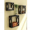 Square Cube Floating Wall Shelves (Set of 3 Black) - front_view