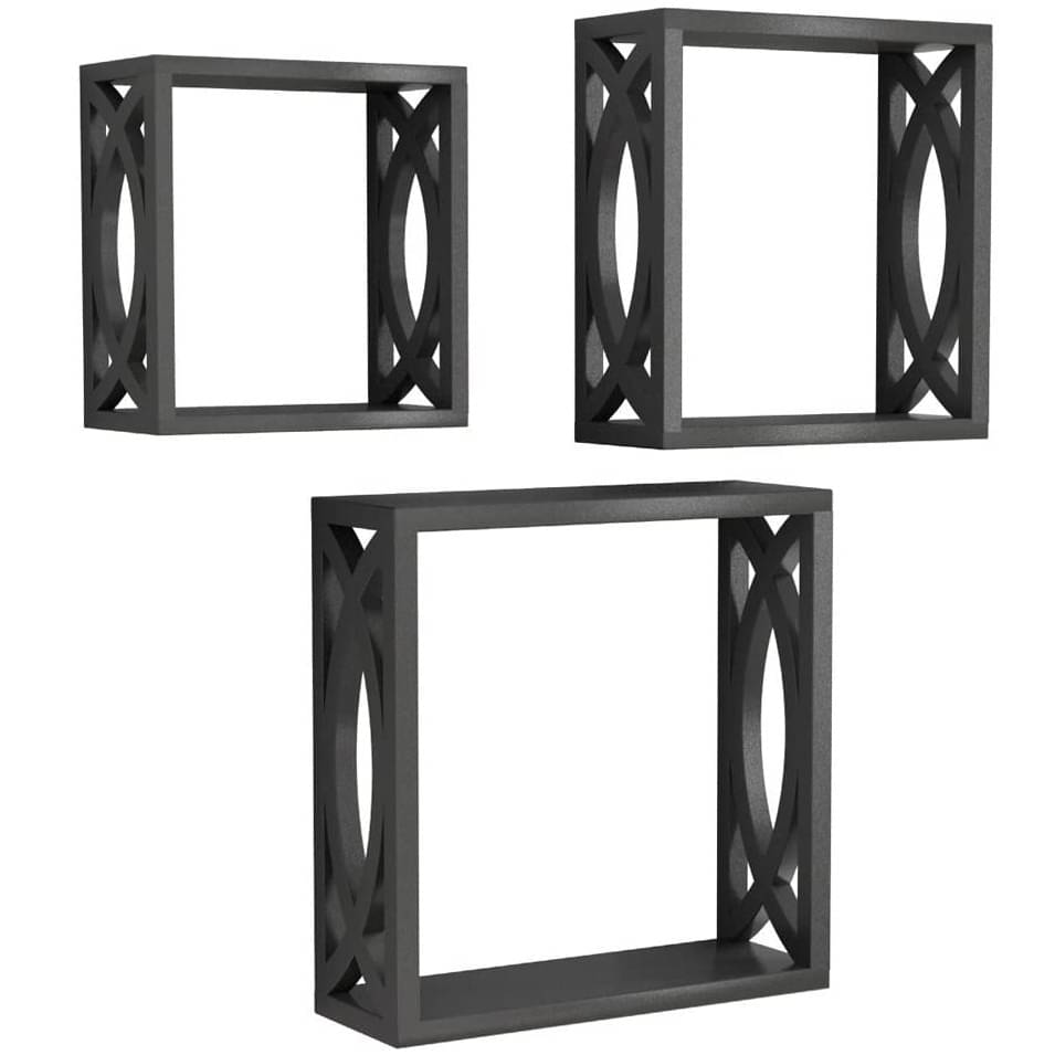 Square Cube Floating Wall Shelves (Set of 3 Black)