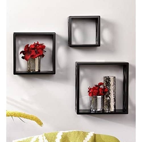 Square Cube Floating Wall Shelves (Set of 3 Black)