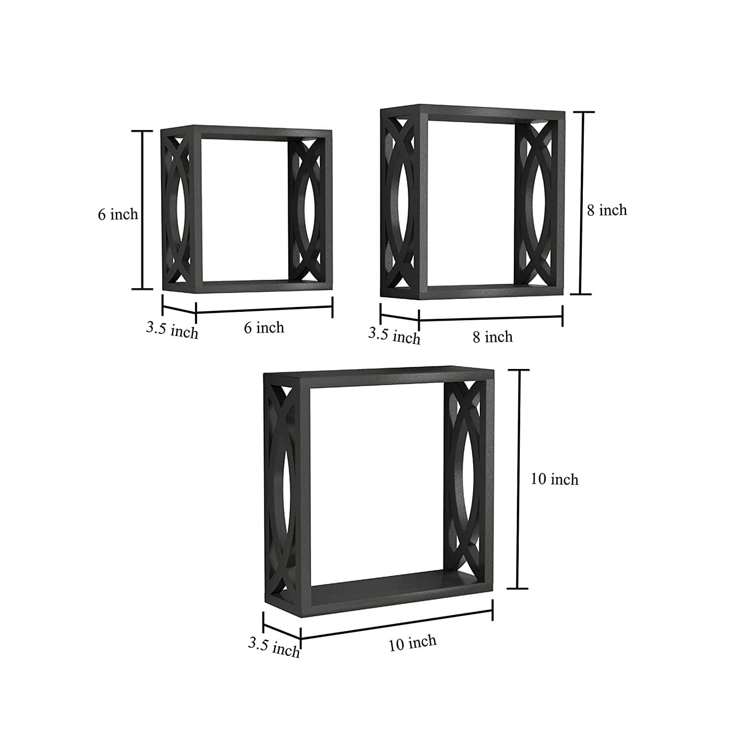 Square Cube Floating Wall Shelves (Set of 3 Black)